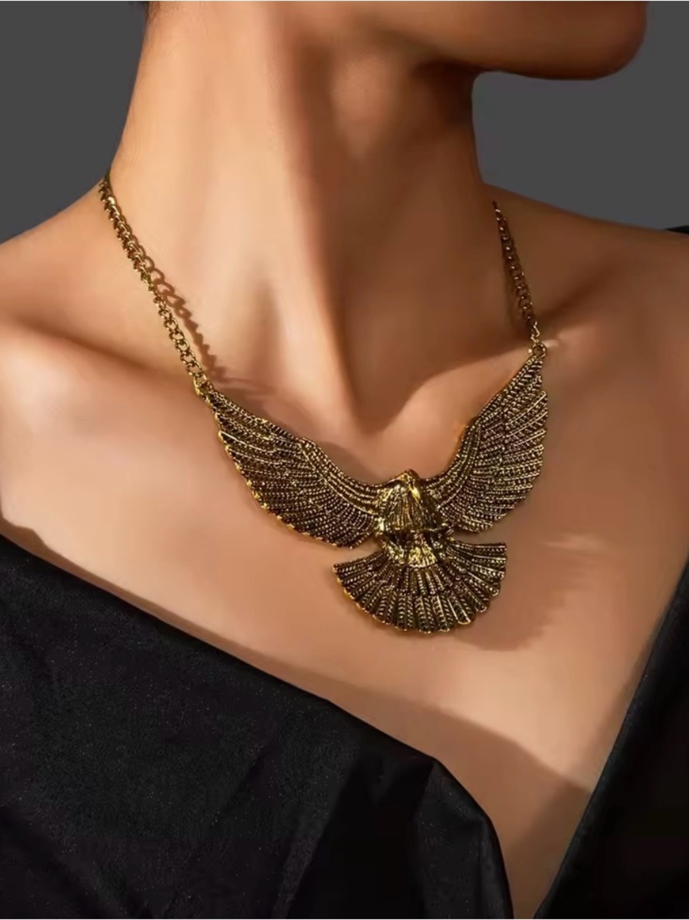 Gold Eagle Wing Statement Necklace